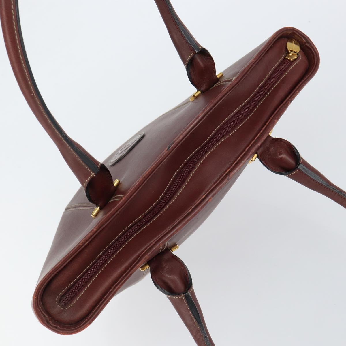 CARTIER Must Line Hand Bag Leather Bordeaux Gold Auth 149445