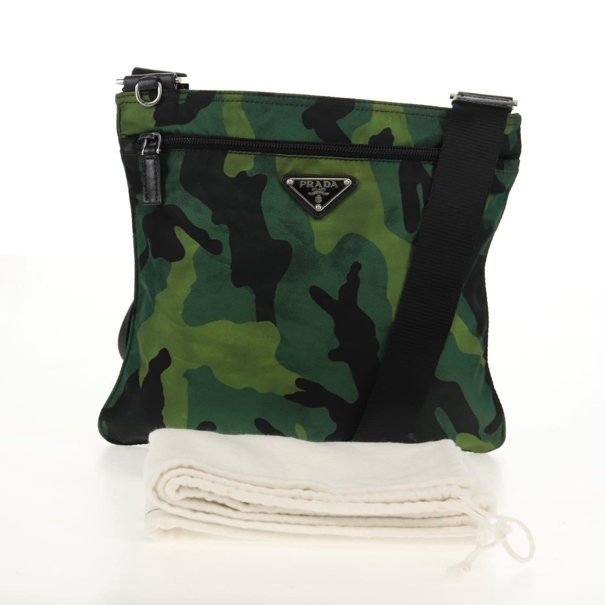PRADA Camouflage Shoulder Bag Nylon Green Silver Auth 149451V