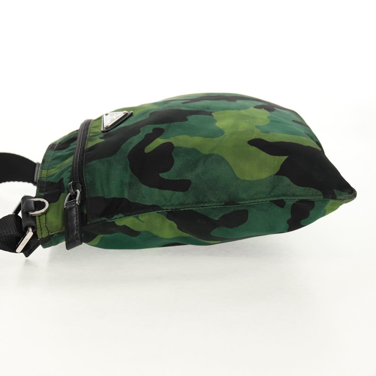 PRADA Camouflage Shoulder Bag Nylon Green Silver Auth 149451V