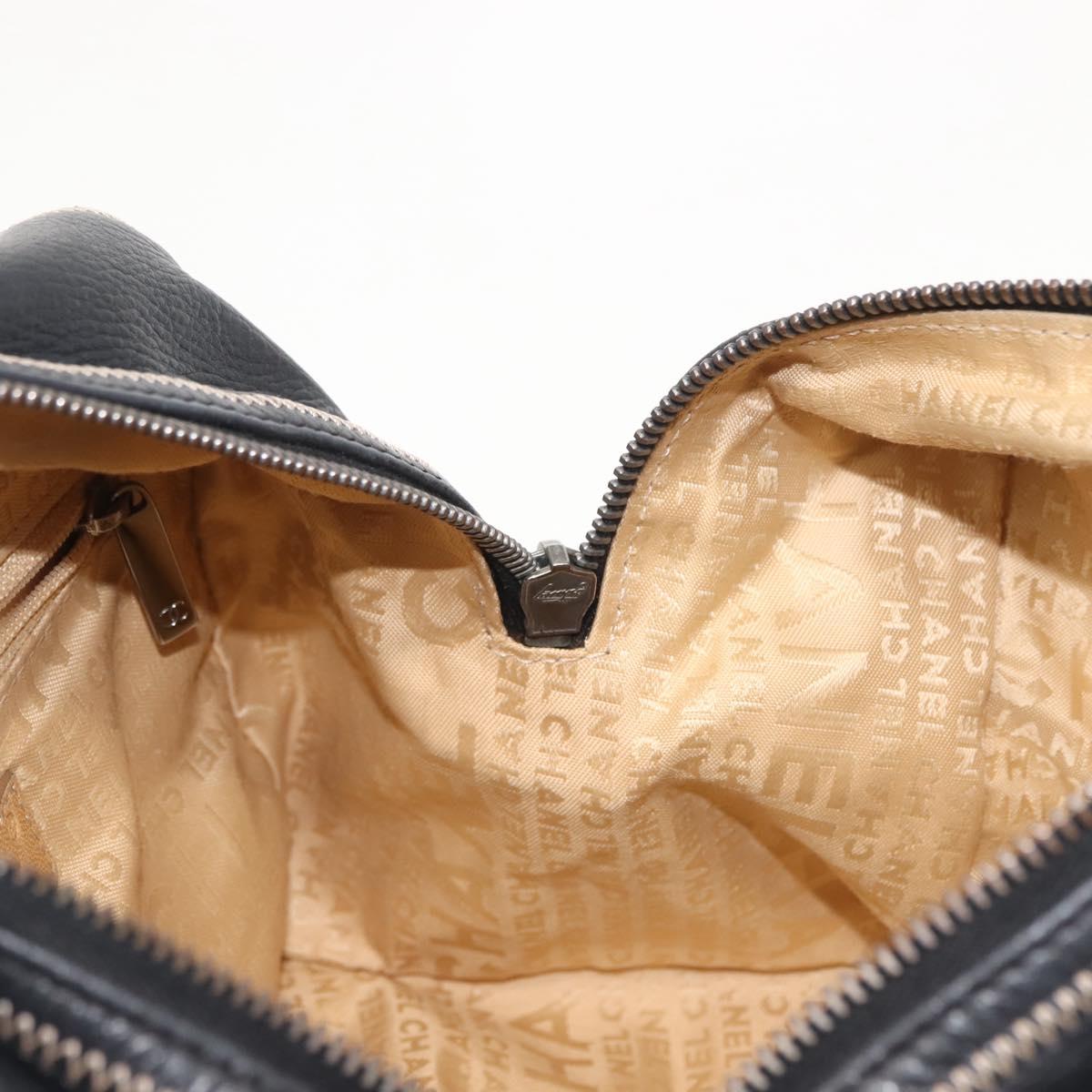 CHANEL COCO Mark Hand Bag Leather Black Silver CC Auth 149457