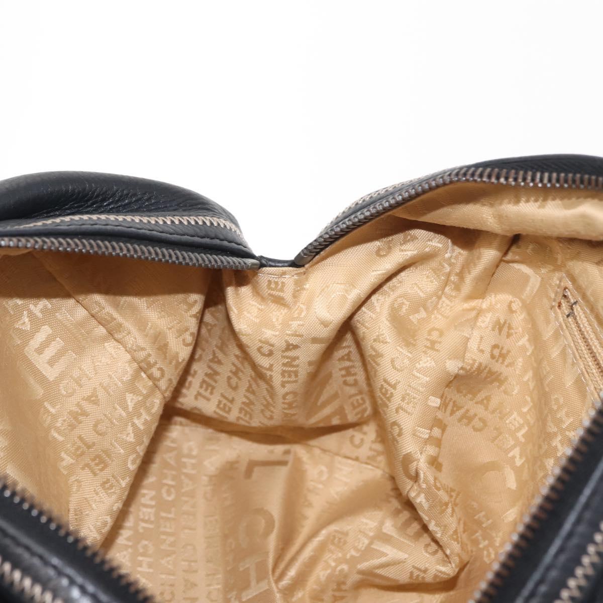 CHANEL COCO Mark Hand Bag Leather Black Silver CC Auth 149457