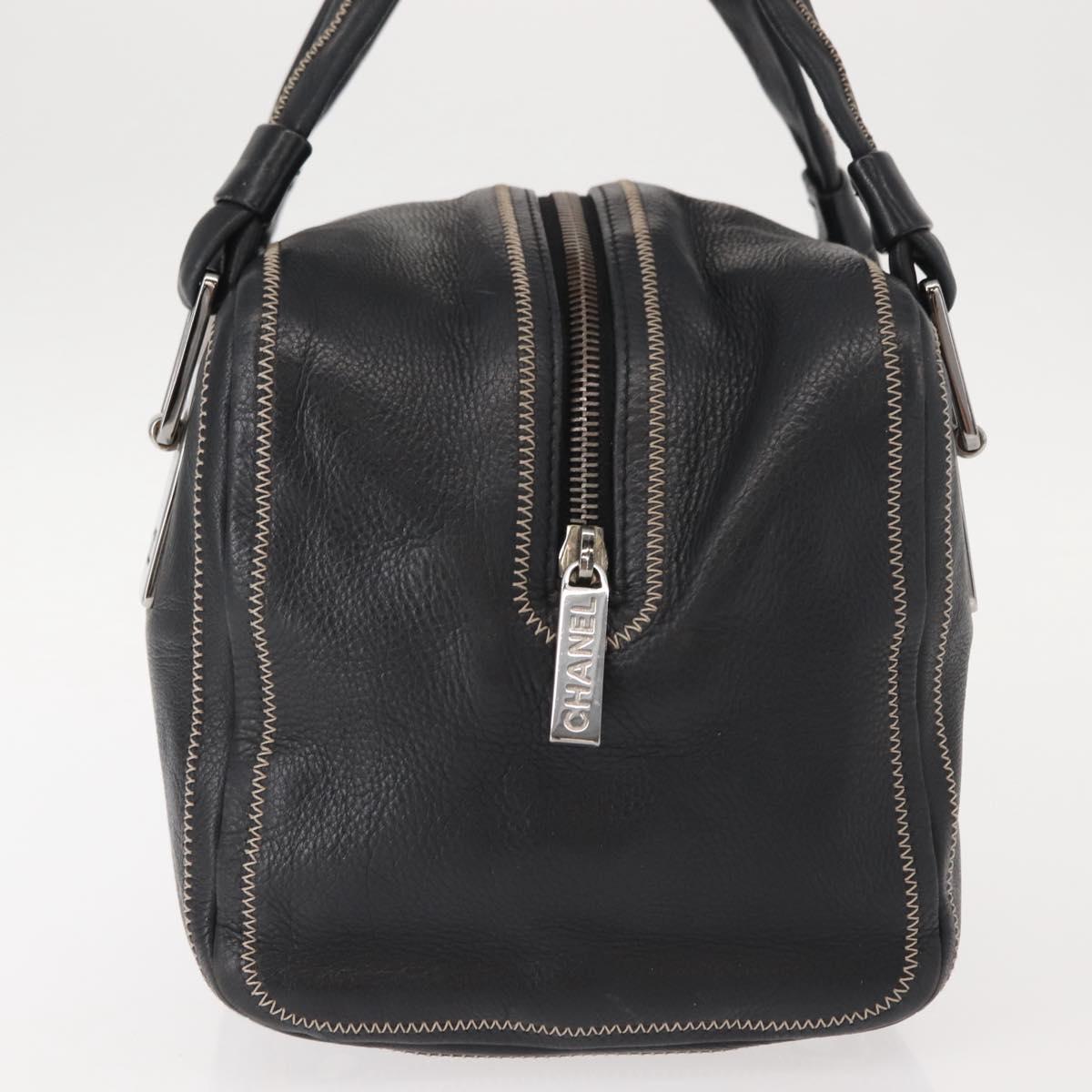 CHANEL COCO Mark Hand Bag Leather Black Silver CC Auth 149457