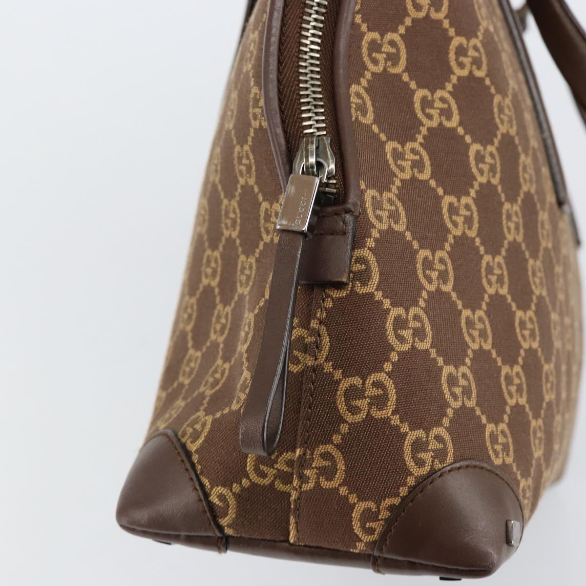 GUCCI GG Canvas Hand Bag Leather Brown Gold Auth 149459