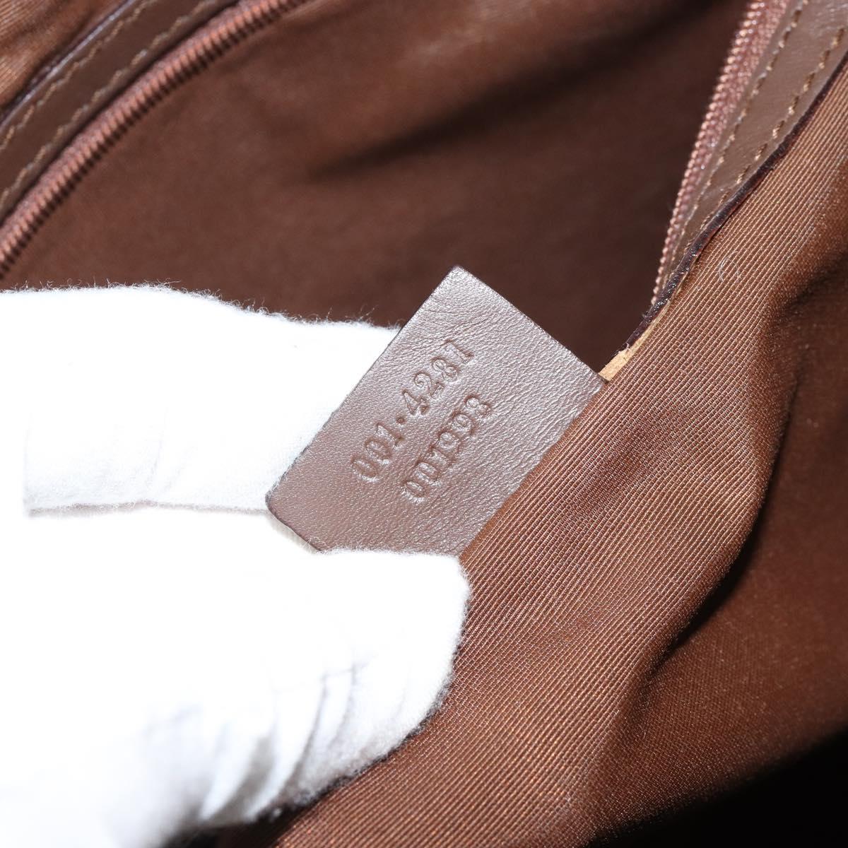 GUCCI GG Canvas Hand Bag Leather Brown Gold Auth 149459