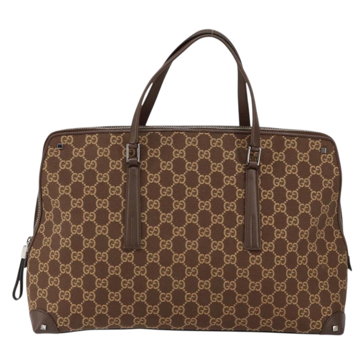 GUCCI GG Canvas Hand Bag Leather Brown Gold Auth 149459