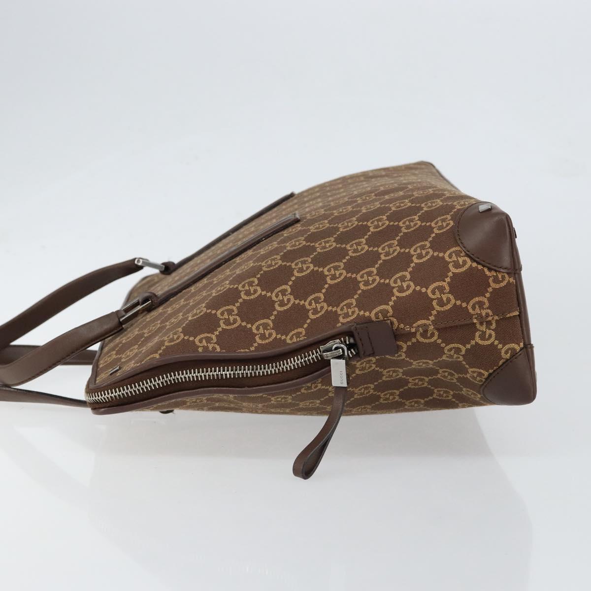 GUCCI GG Canvas Hand Bag Leather Brown Gold Auth 149459
