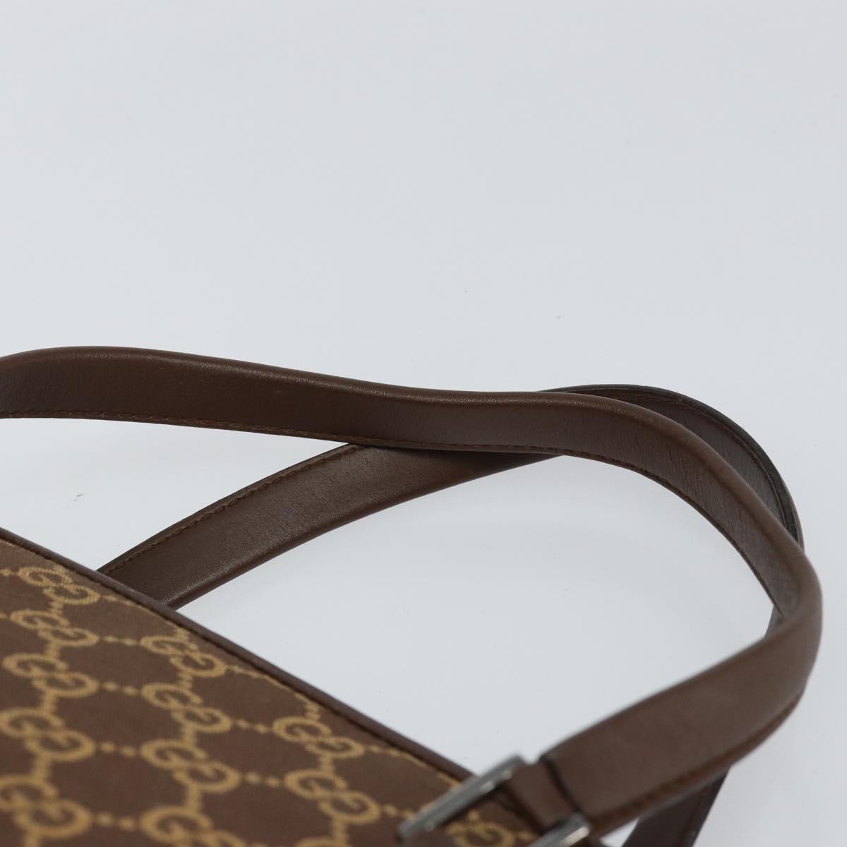 GUCCI GG Canvas Hand Bag Leather Brown Gold Auth 149459