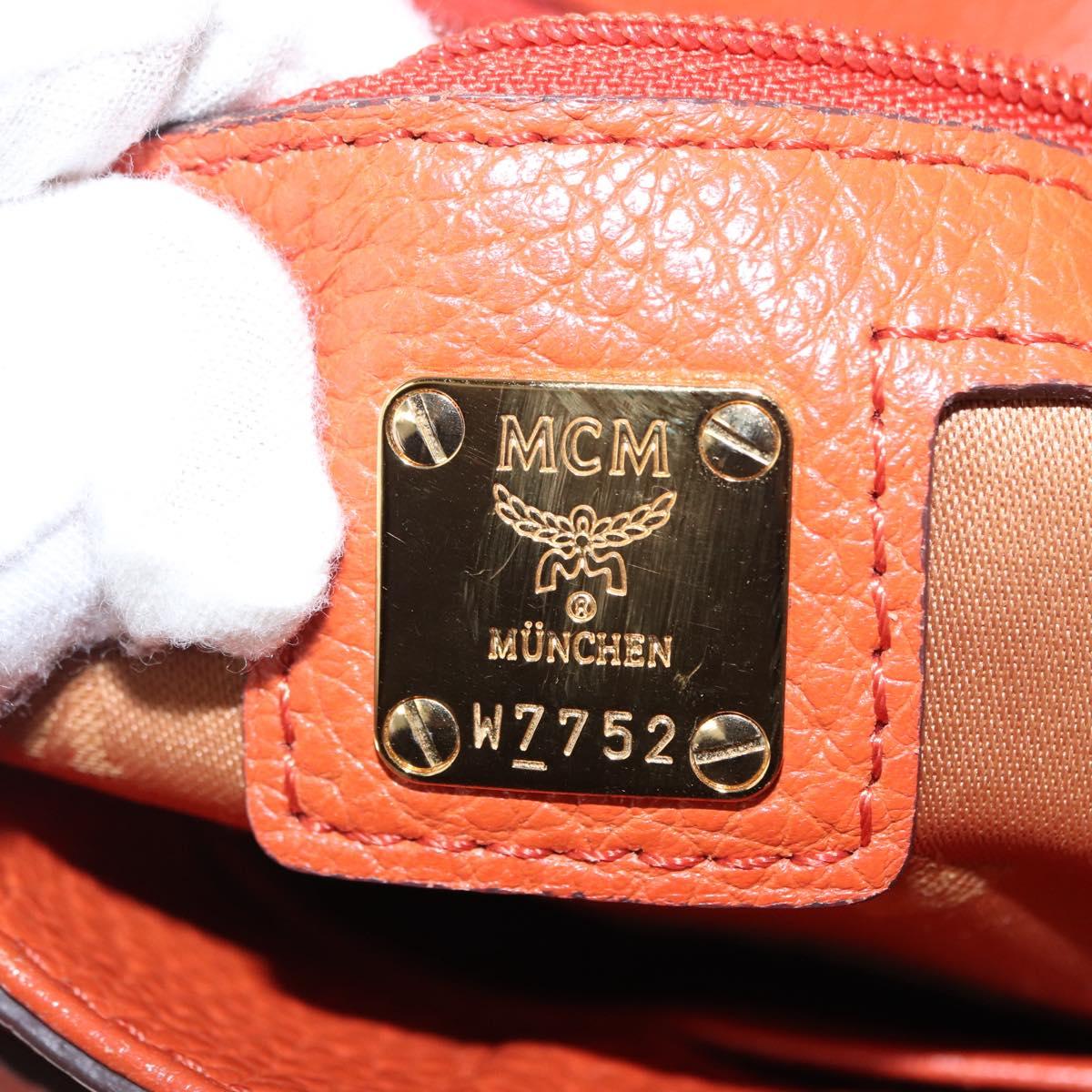 MCM Studs Chain Shoulder Bag Leather Orange Gold Auth 149467