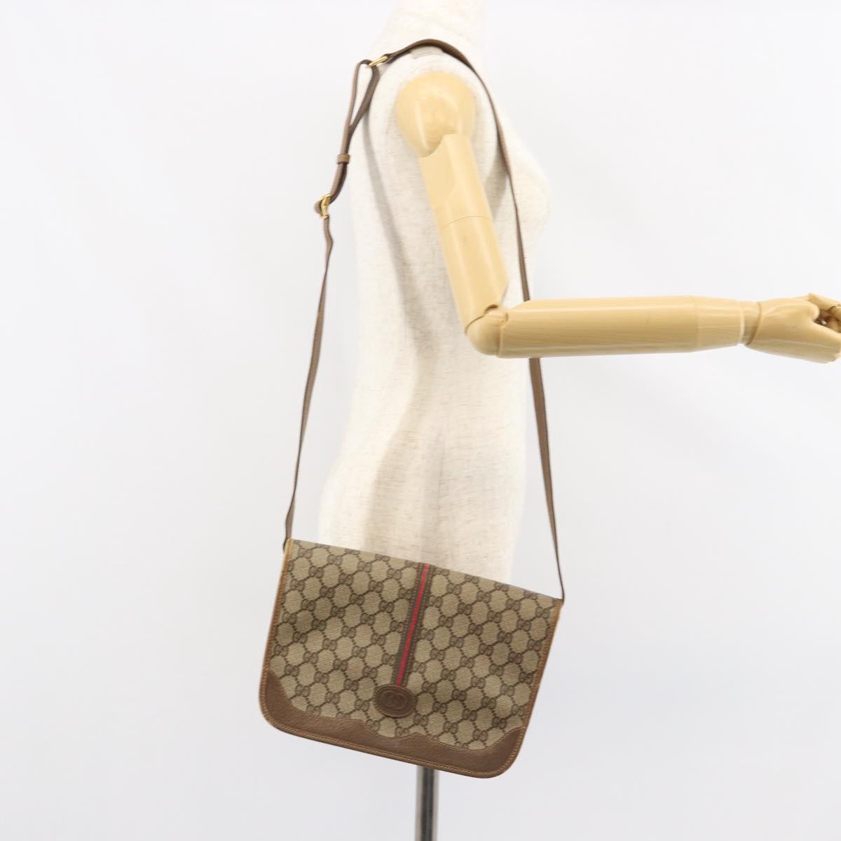 GUCCI GG Supreme Web Sherry Line Shoulder Bag PVC Beige 001 066 0551 Auth 149475