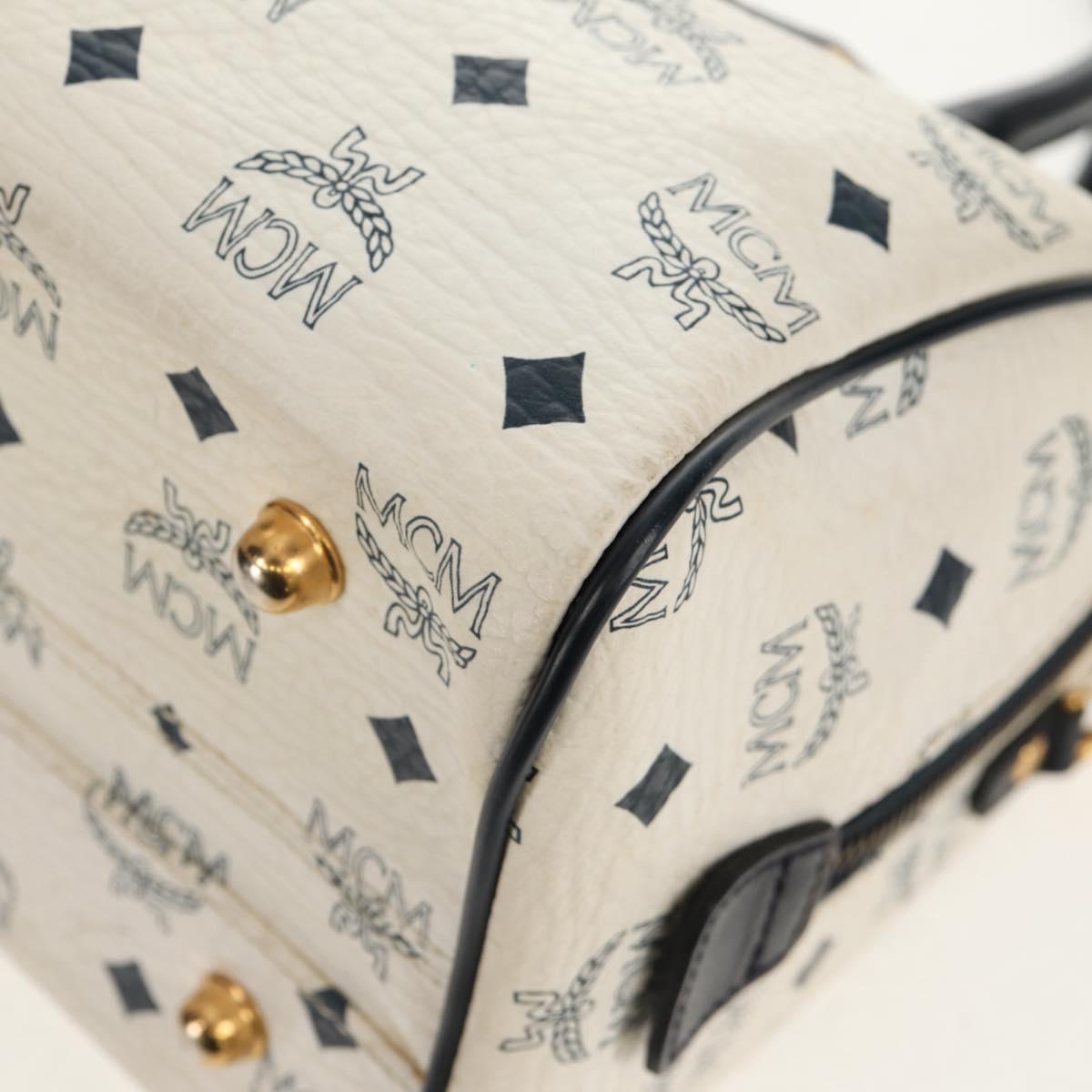 MCM Logogram Vicetos Hand Bag PVC 2way White Gold Auth 149478