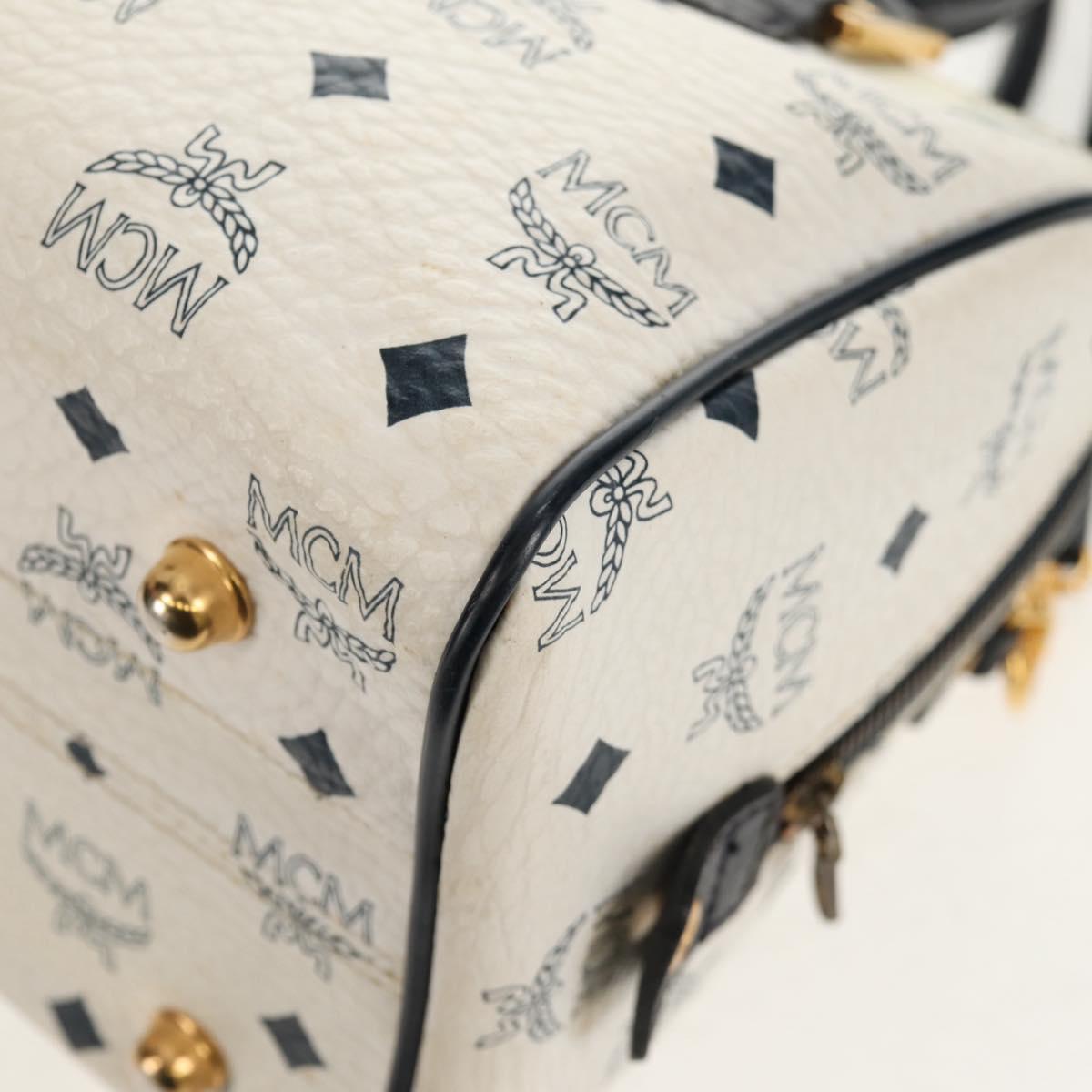 MCM Logogram Vicetos Hand Bag PVC 2way White Gold Auth 149478