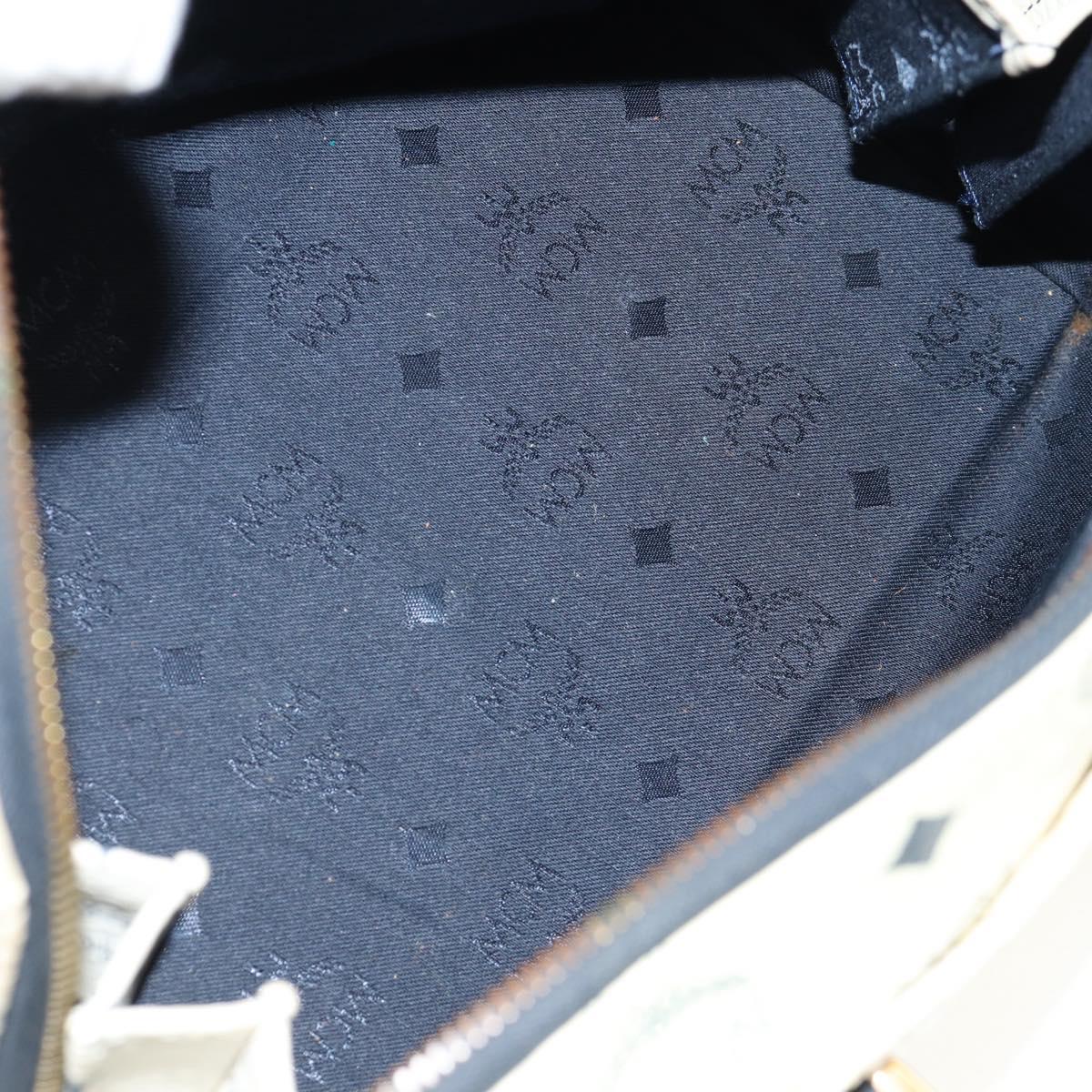 MCM Logogram Vicetos Hand Bag PVC 2way White Gold Auth 149478