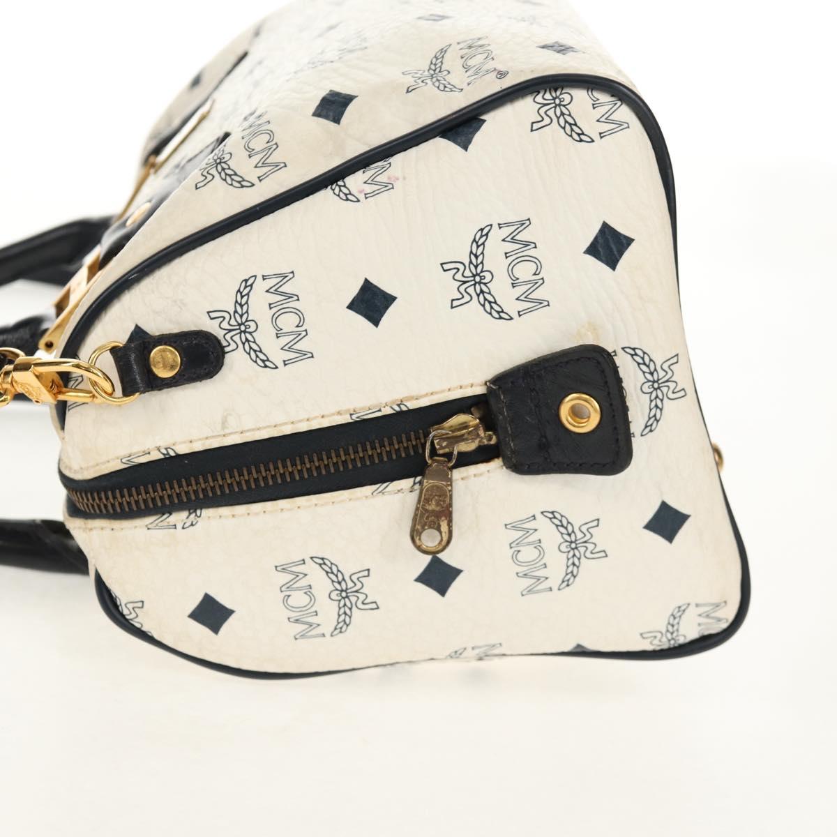 MCM Logogram Vicetos Hand Bag PVC 2way White Gold Auth 149478