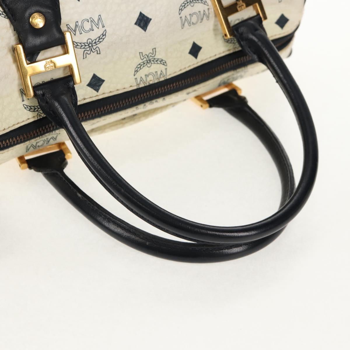 MCM Logogram Vicetos Hand Bag PVC 2way White Gold Auth 149478