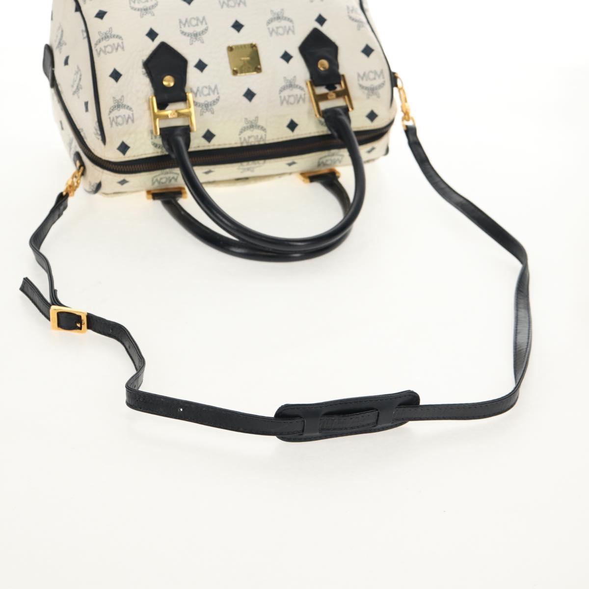 MCM Logogram Vicetos Hand Bag PVC 2way White Gold Auth 149478