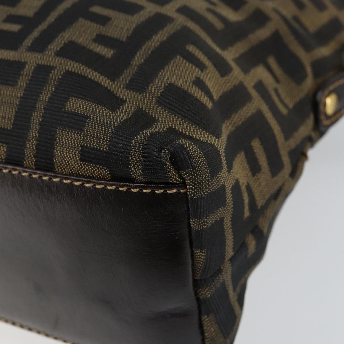 FENDI Zucca Canvas Hand Bag Black Brown Auth 149479