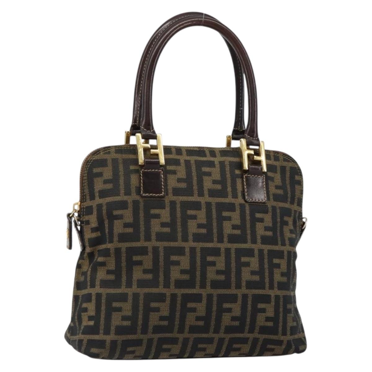 FENDI Zucca Canvas Hand Bag Black Brown Auth 149479