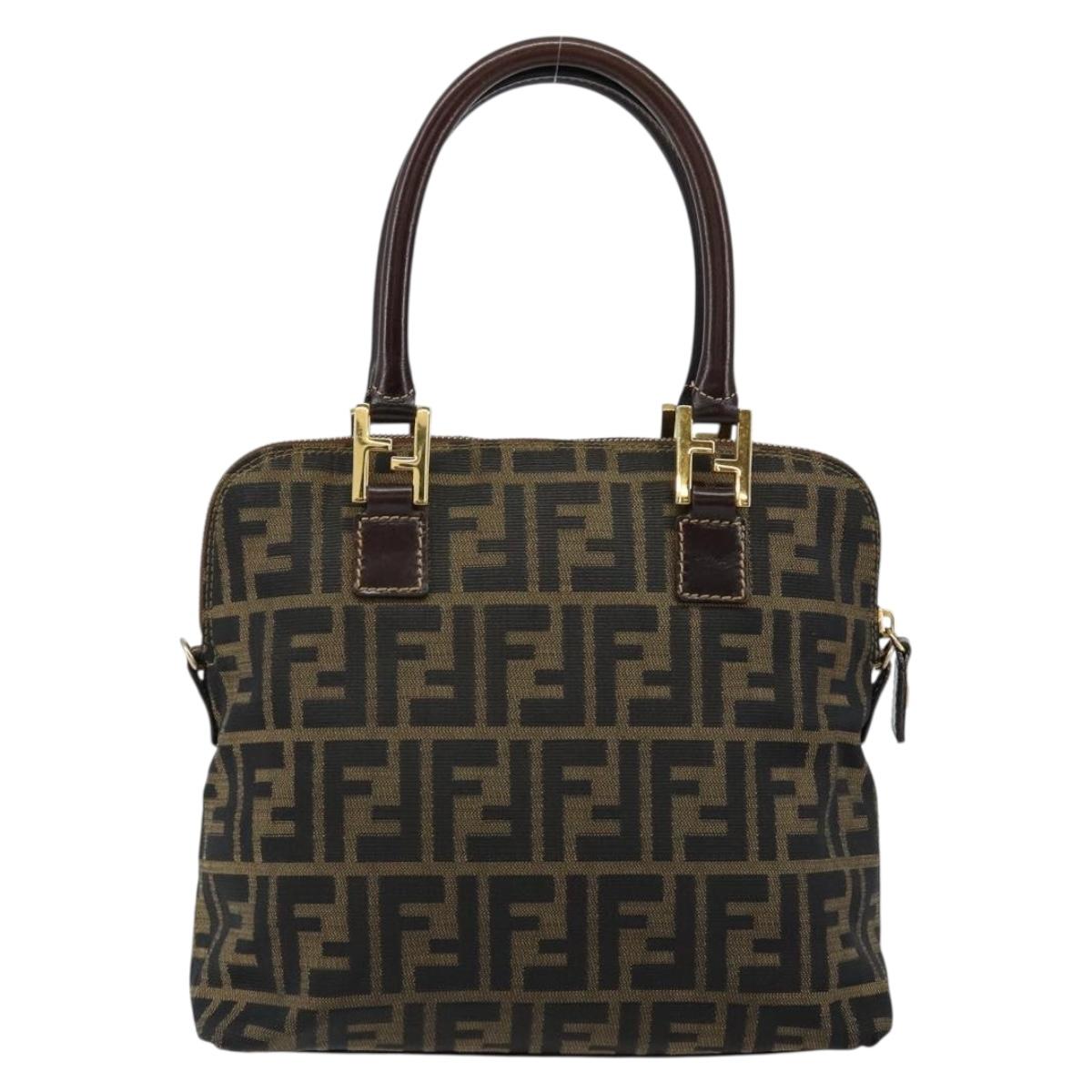 FENDI Zucca Canvas Hand Bag Black Brown Auth 149479