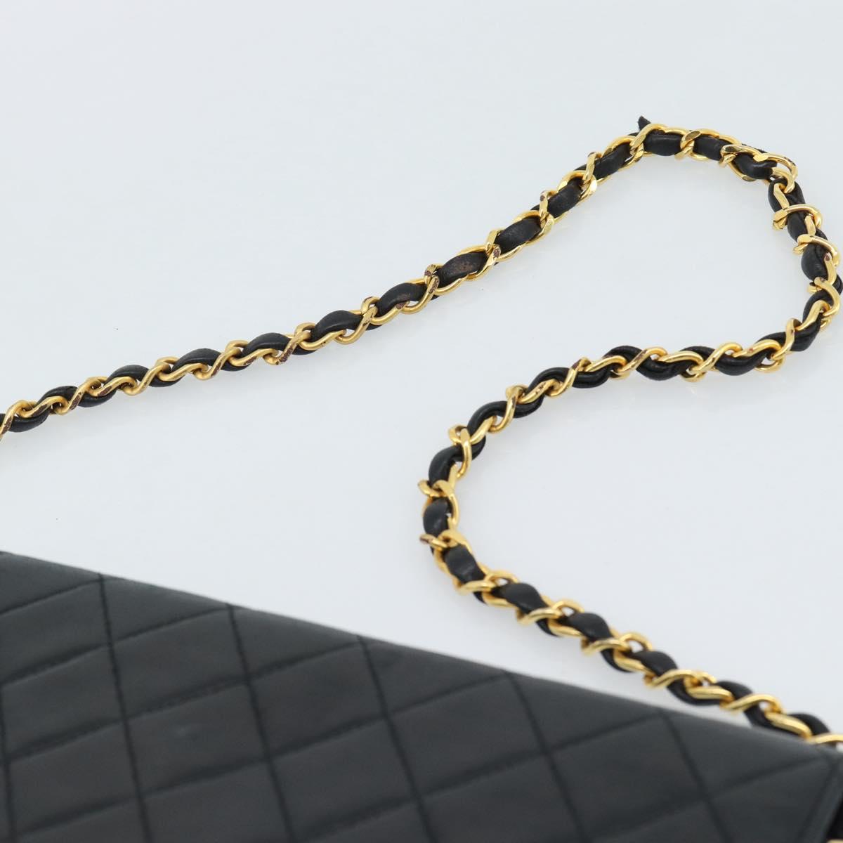 CHANEL Matelasse Chain Shoulder Bag Lamb Skin Black Gold CC Auth 149481