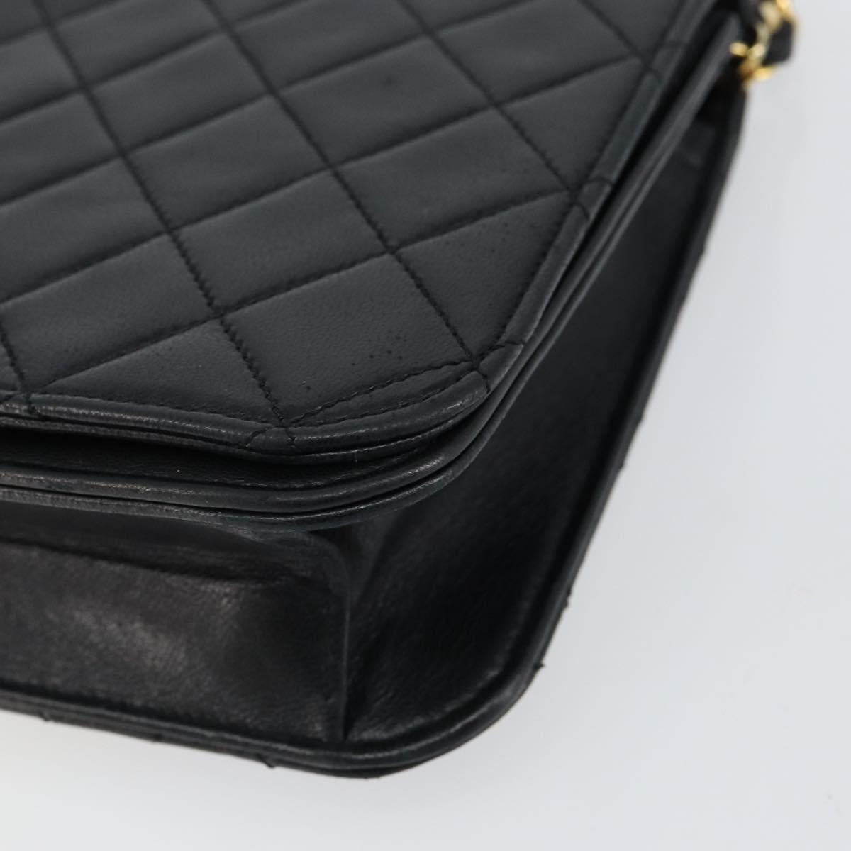 CHANEL Matelasse Chain Shoulder Bag Lamb Skin Black Gold CC Auth 149481
