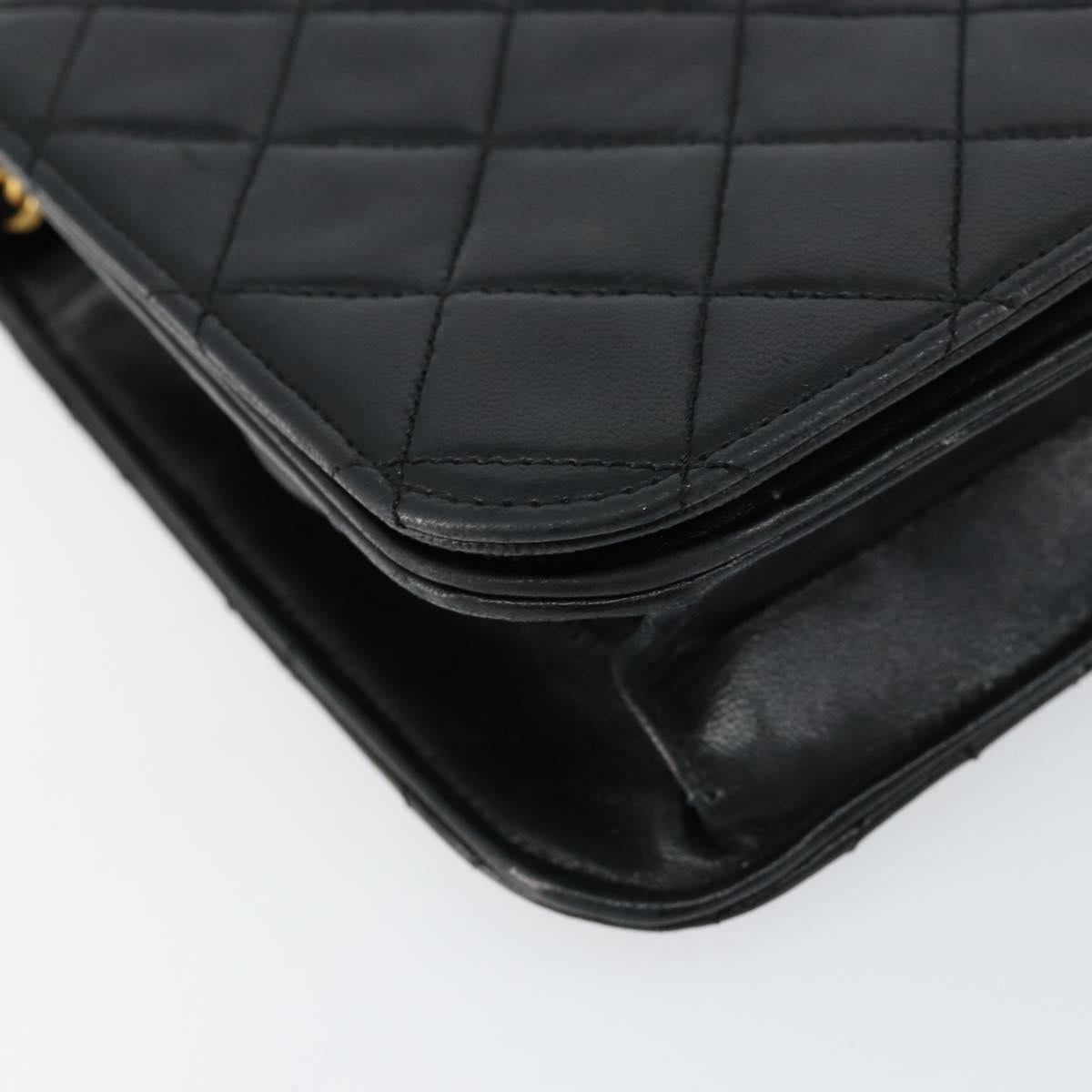CHANEL Matelasse Chain Shoulder Bag Lamb Skin Black Gold CC Auth 149481