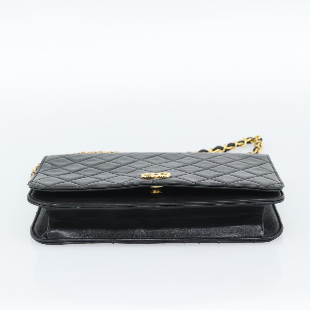 CHANEL Matelasse Chain Shoulder Bag Lamb Skin Black Gold CC Auth 149481