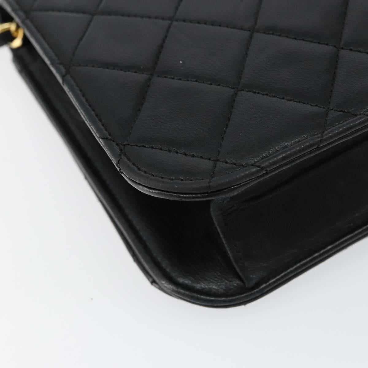 CHANEL Matelasse Chain Shoulder Bag Lamb Skin Black Gold CC Auth 149481