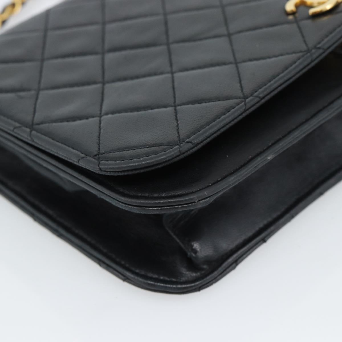 CHANEL Matelasse Chain Shoulder Bag Lamb Skin Black Gold CC Auth 149481