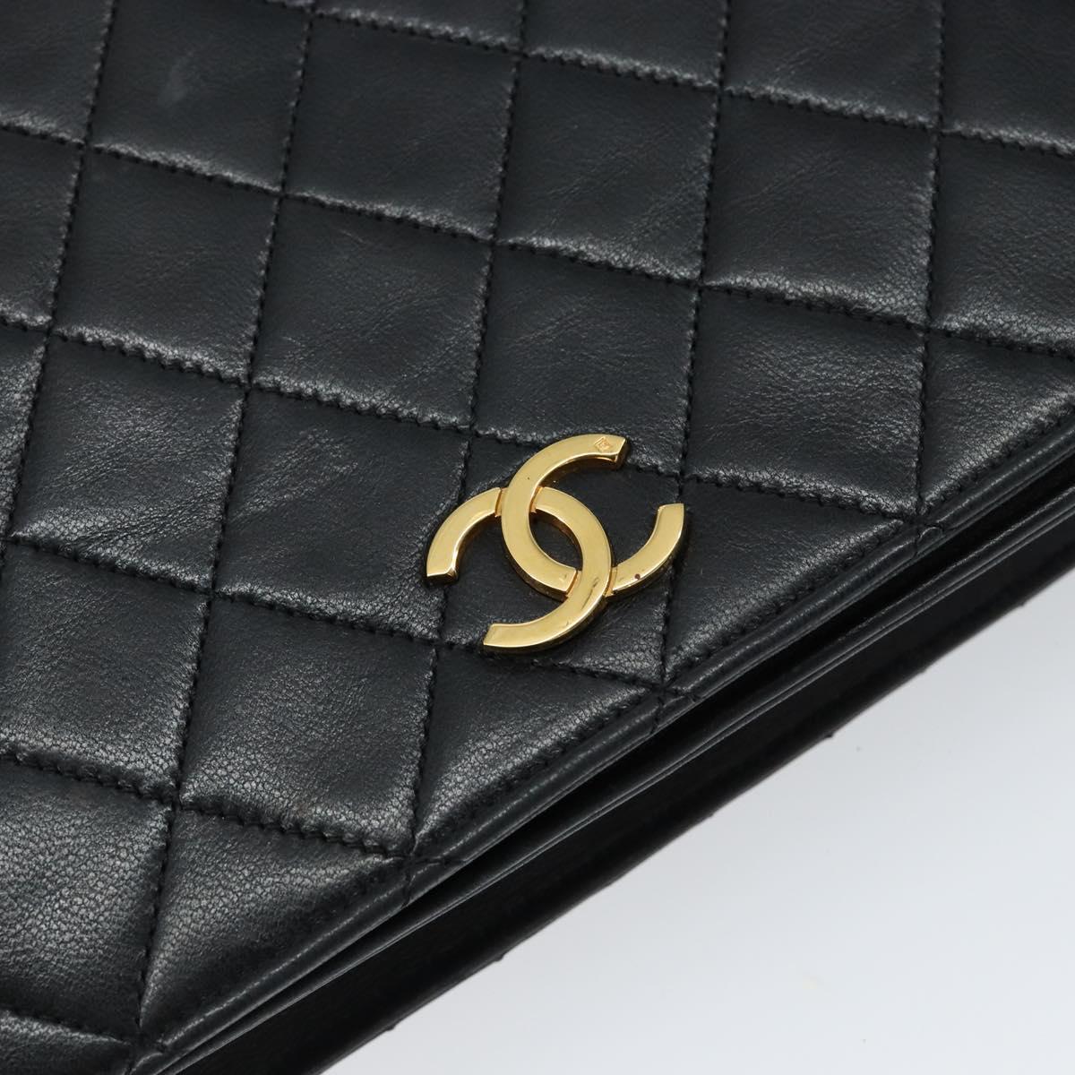 CHANEL Matelasse Chain Shoulder Bag Lamb Skin Black Gold CC Auth 149481