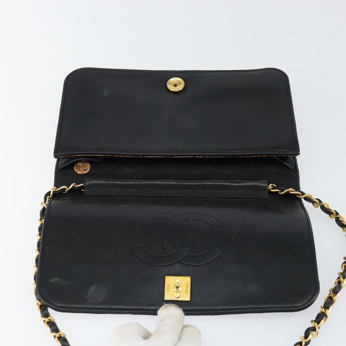 CHANEL Matelasse Chain Shoulder Bag Lamb Skin Black Gold CC Auth 149481