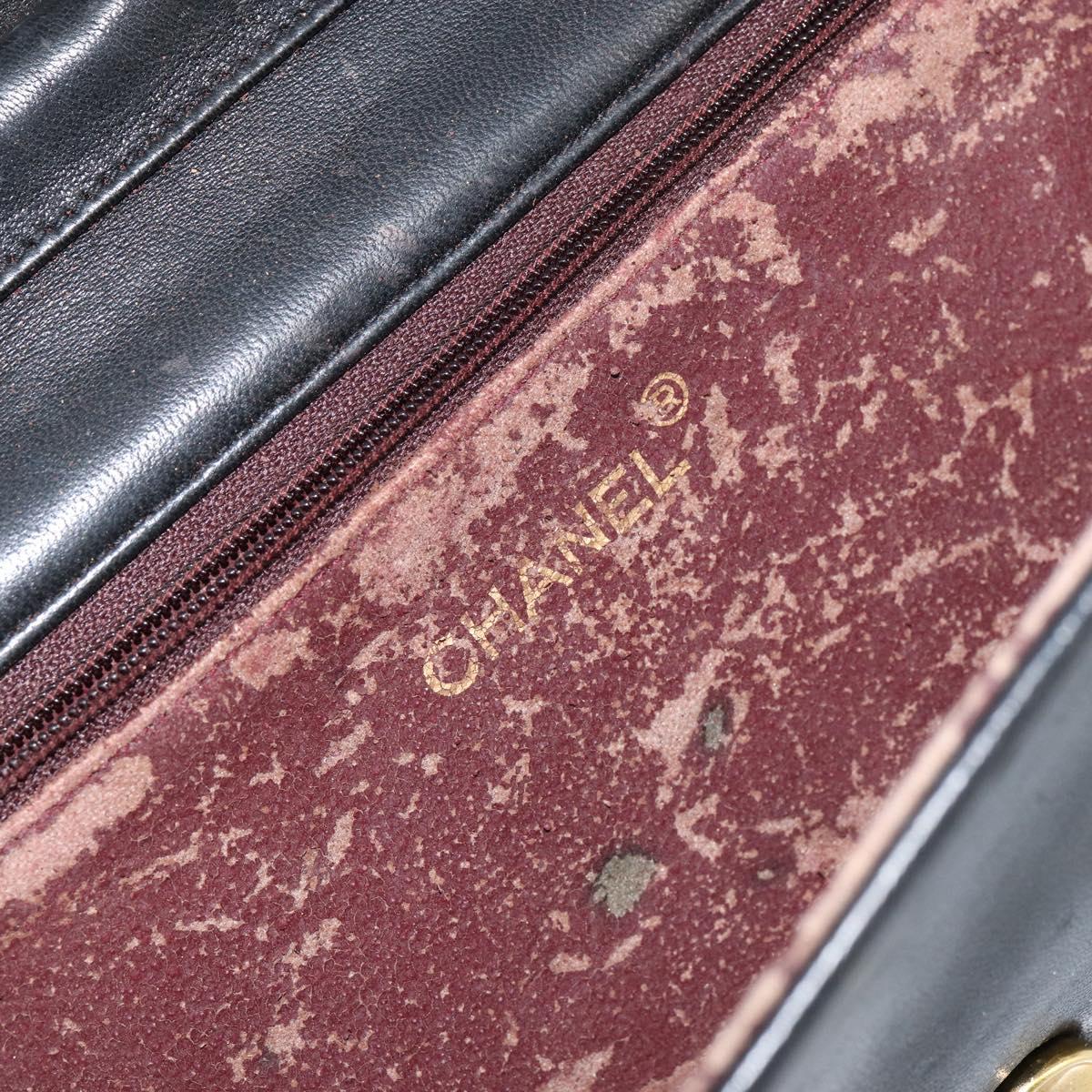 CHANEL Matelasse Chain Shoulder Bag Lamb Skin Black Gold CC Auth 149481