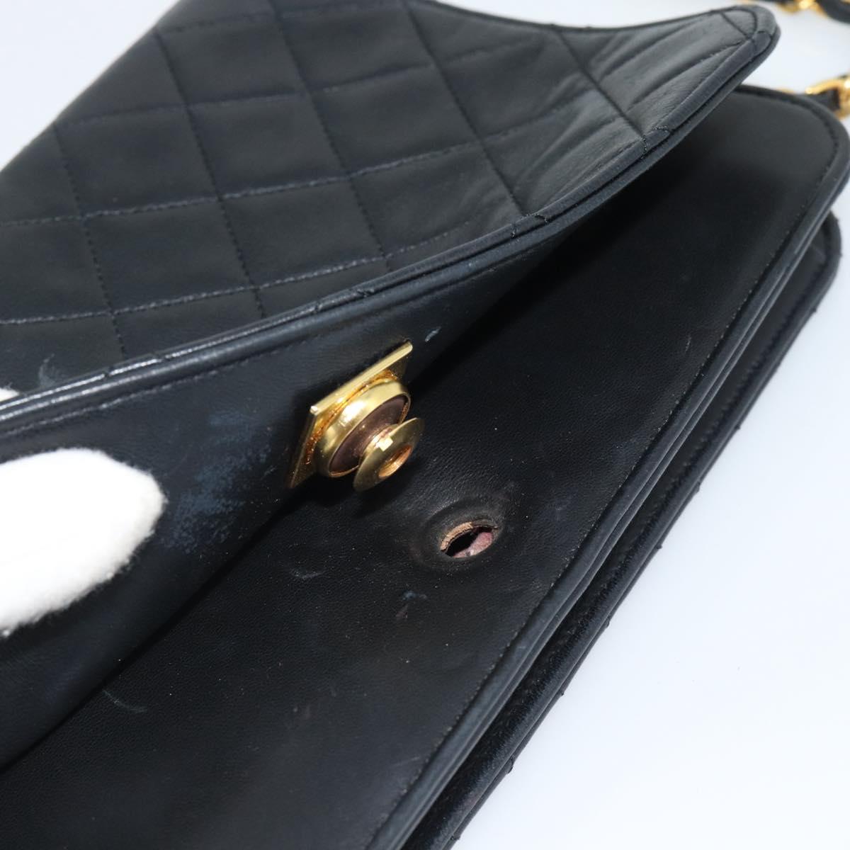 CHANEL Matelasse Chain Shoulder Bag Lamb Skin Black Gold CC Auth 149481