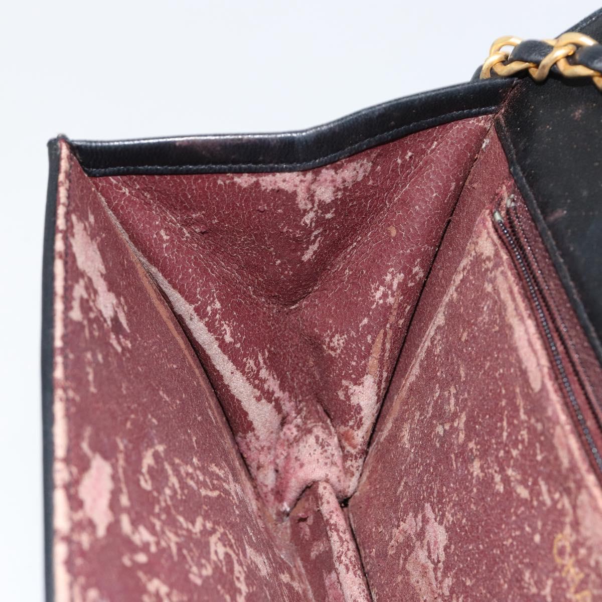 CHANEL Matelasse Chain Shoulder Bag Lamb Skin Black Gold CC Auth 149481