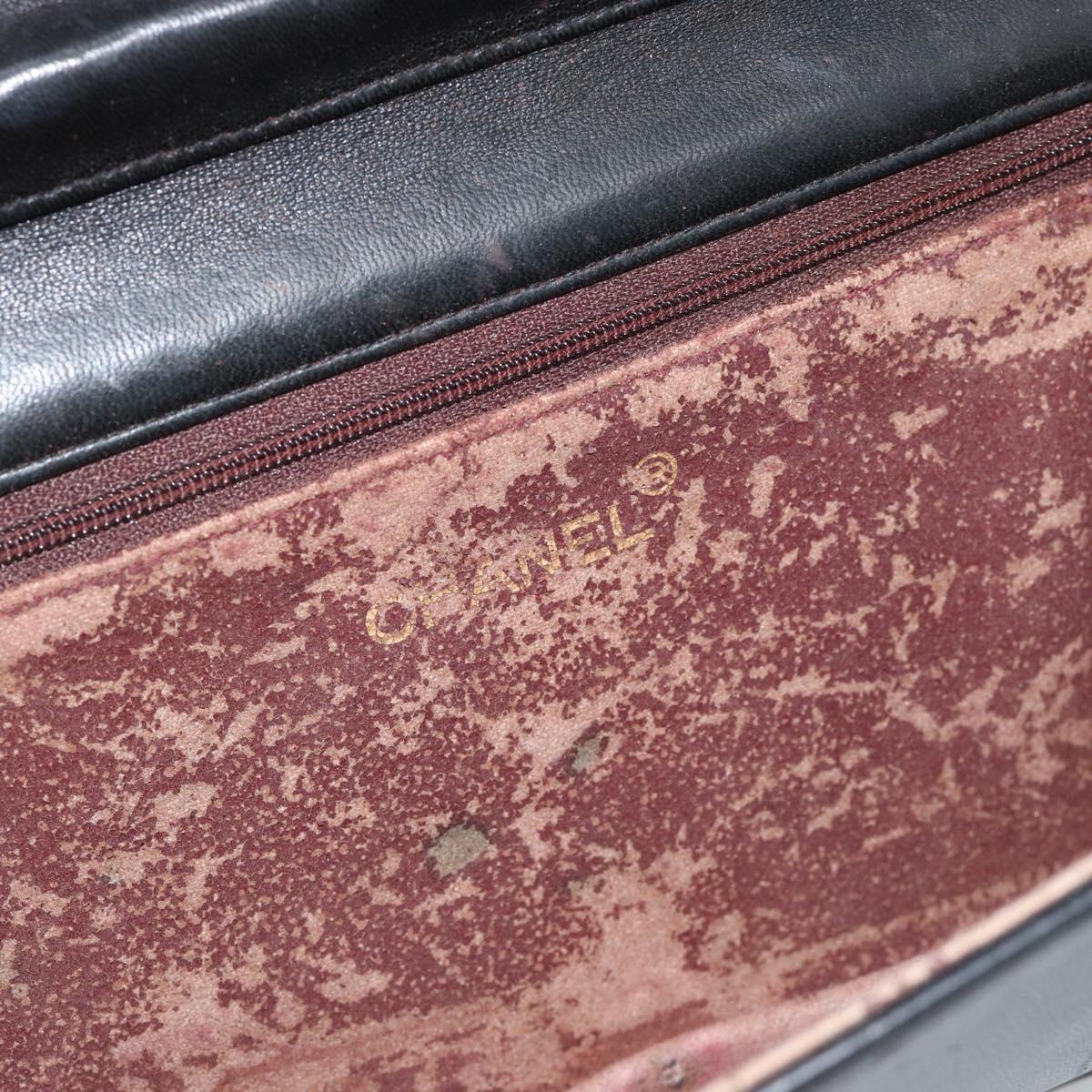 CHANEL Matelasse Chain Shoulder Bag Lamb Skin Black Gold CC Auth 149481