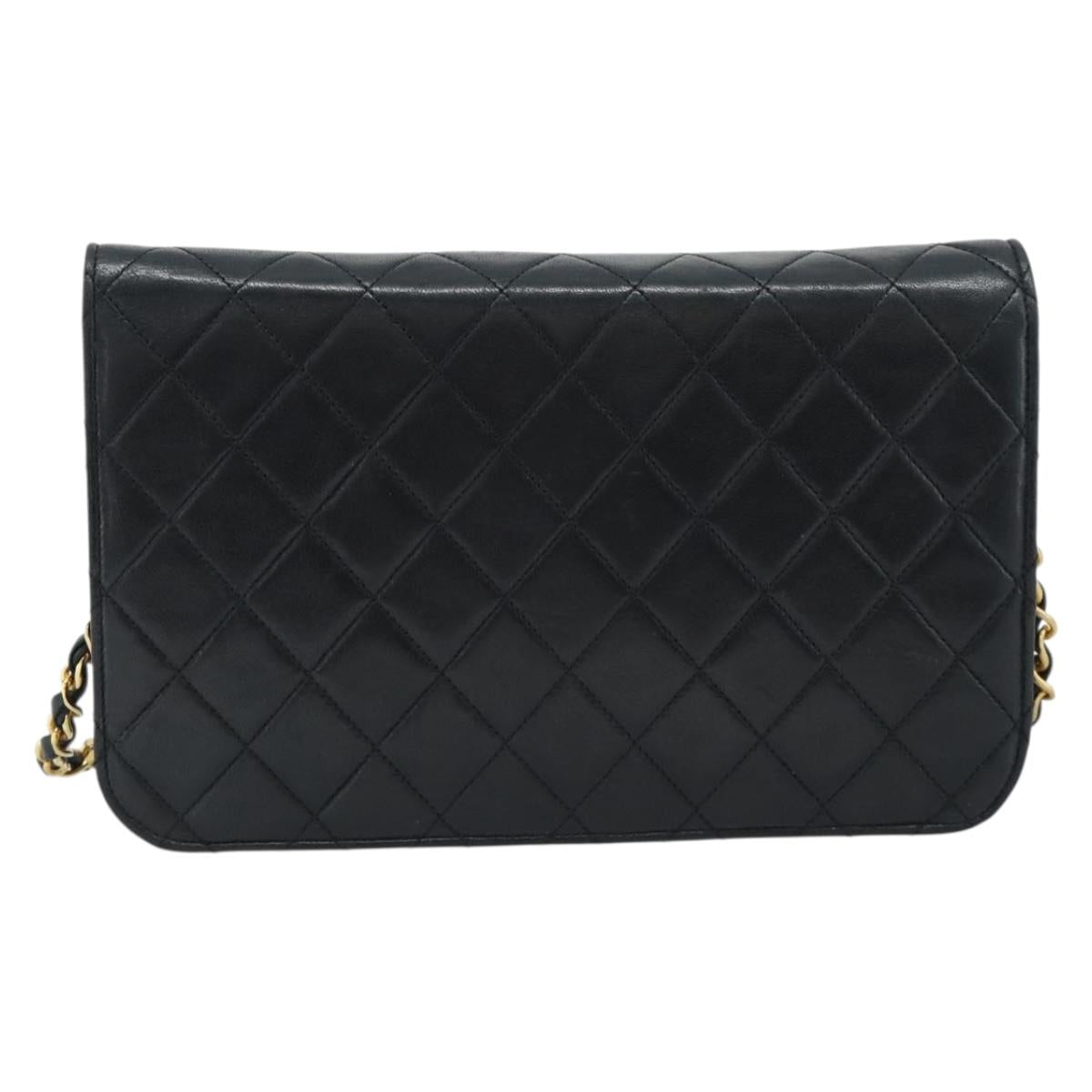 CHANEL Matelasse Chain Shoulder Bag Lamb Skin Black Gold CC Auth 149481