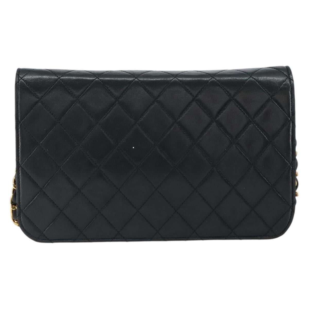 CHANEL Matelasse Chain Shoulder Bag Lamb Skin Black Gold CC Auth 149481
