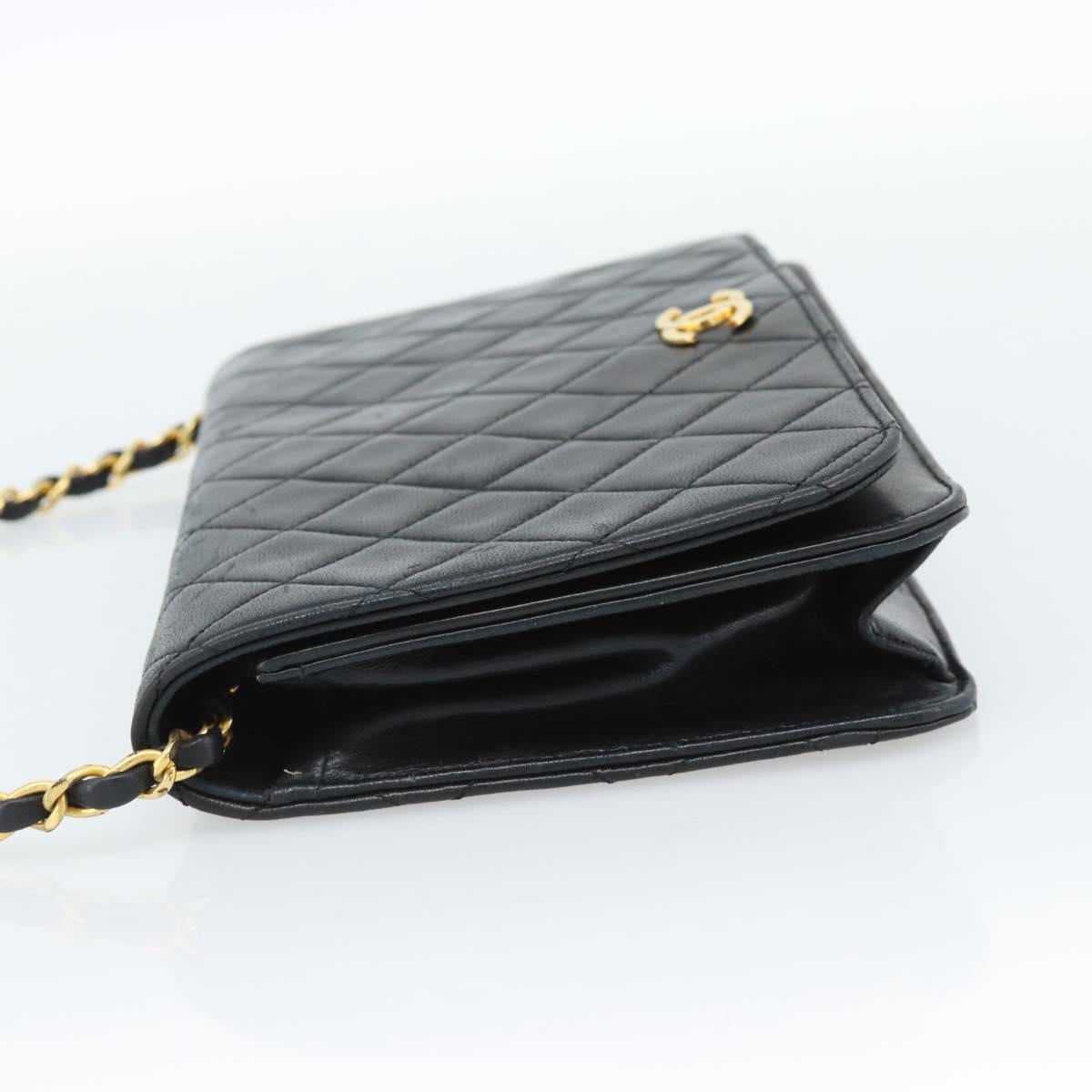 CHANEL Matelasse Chain Shoulder Bag Lamb Skin Black Gold CC Auth 149481