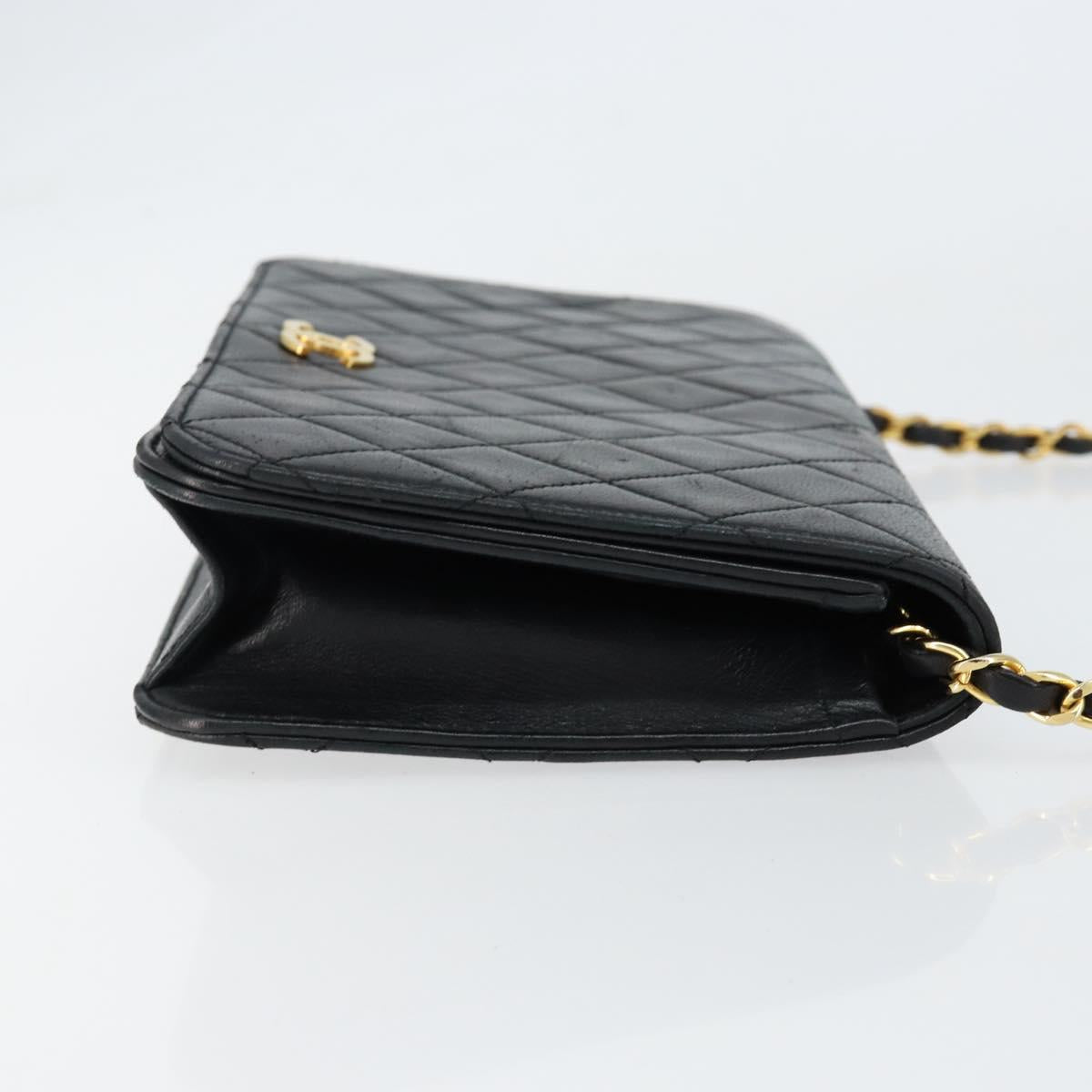 CHANEL Matelasse Chain Shoulder Bag Lamb Skin Black Gold CC Auth 149481