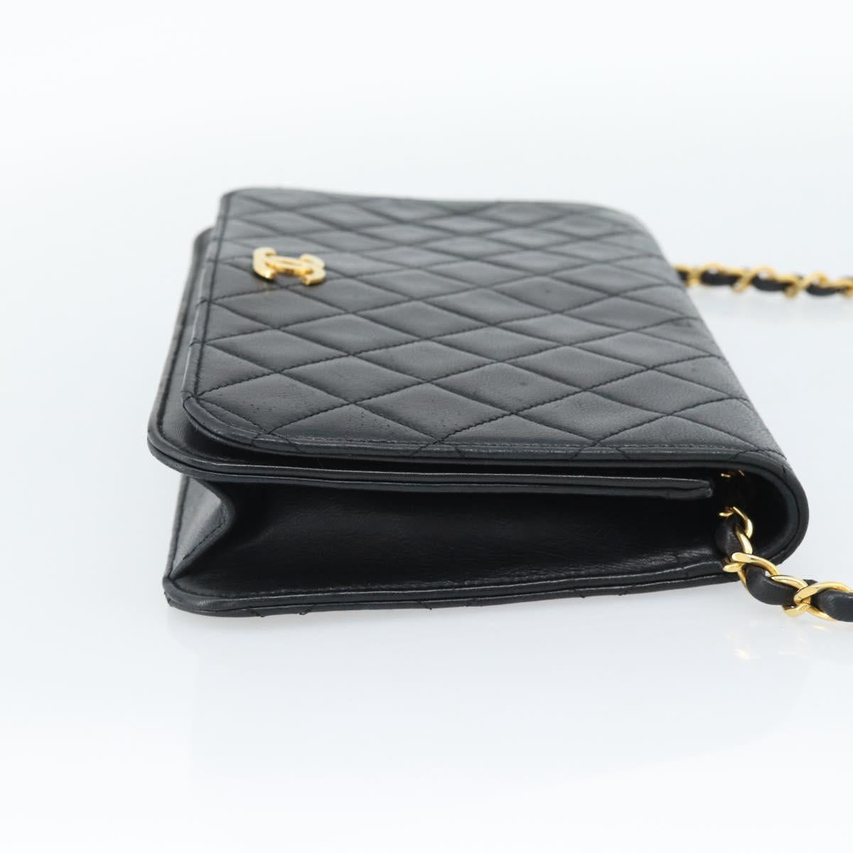 CHANEL Matelasse Chain Shoulder Bag Lamb Skin Black Gold CC Auth 149481