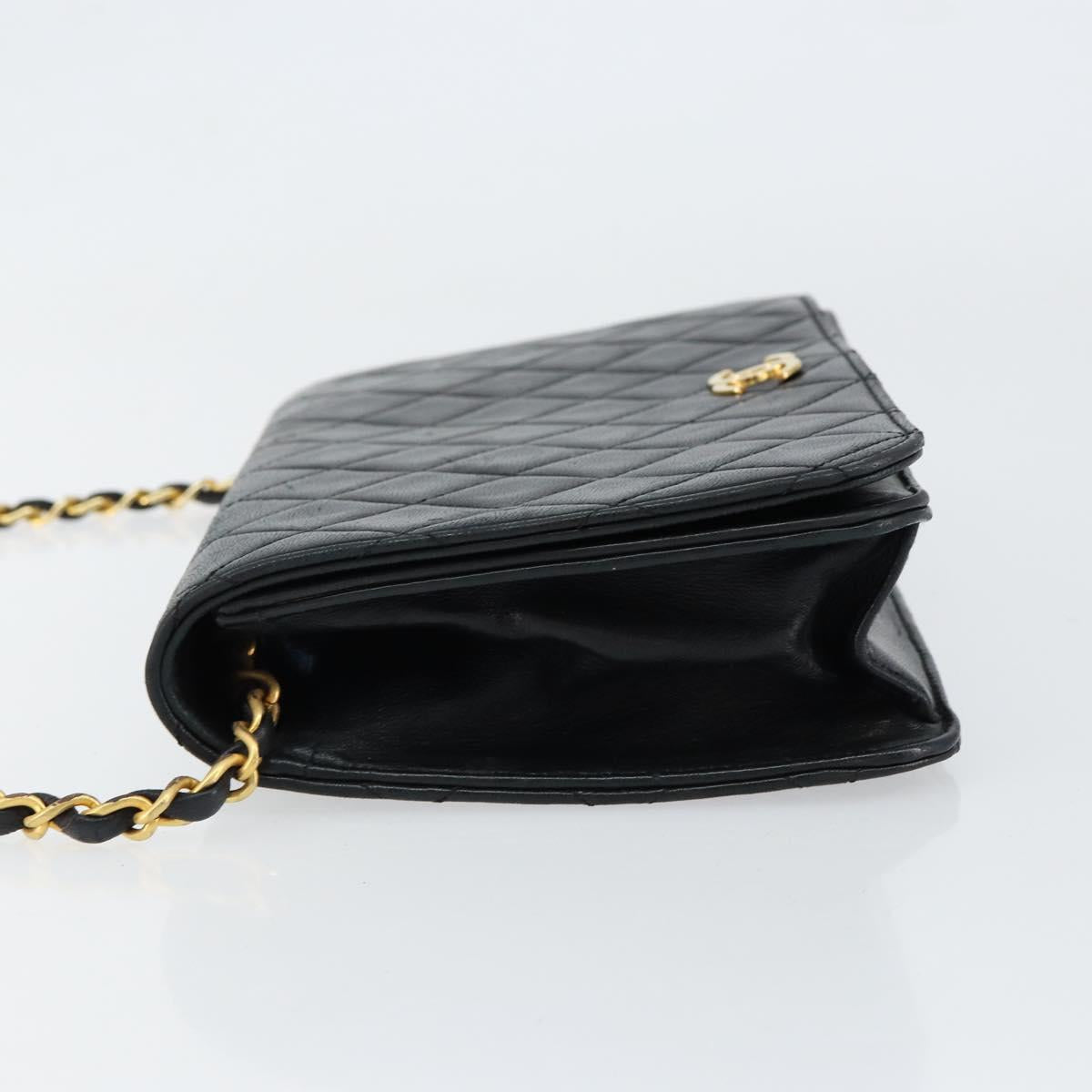 CHANEL Matelasse Chain Shoulder Bag Lamb Skin Black Gold CC Auth 149481