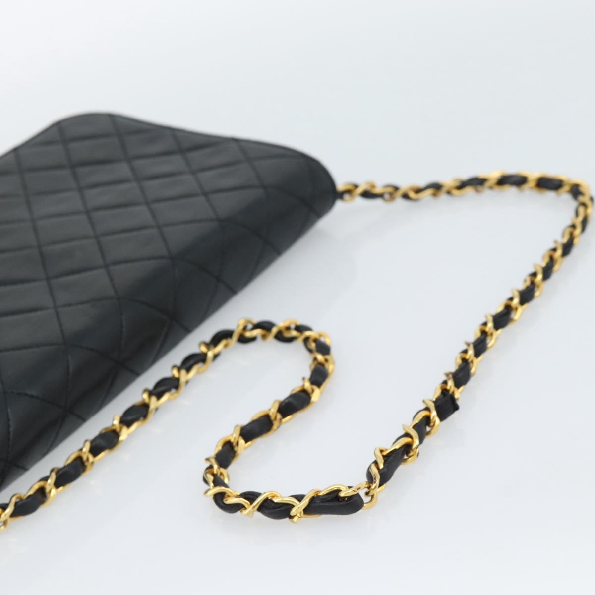 CHANEL Matelasse Chain Shoulder Bag Lamb Skin Black Gold CC Auth 149481