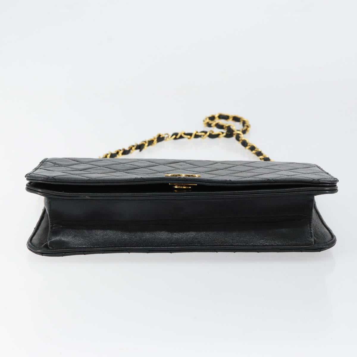 CHANEL Matelasse Chain Shoulder Bag Lamb Skin Black Gold CC Auth 149481