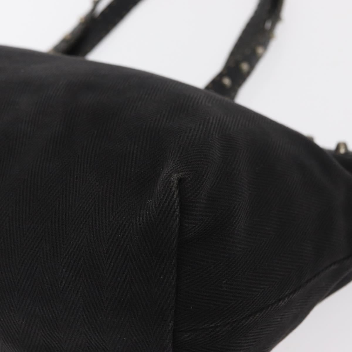 FENDI Studs Celeria Tote Bag Canvas Black Silver Auth 149482