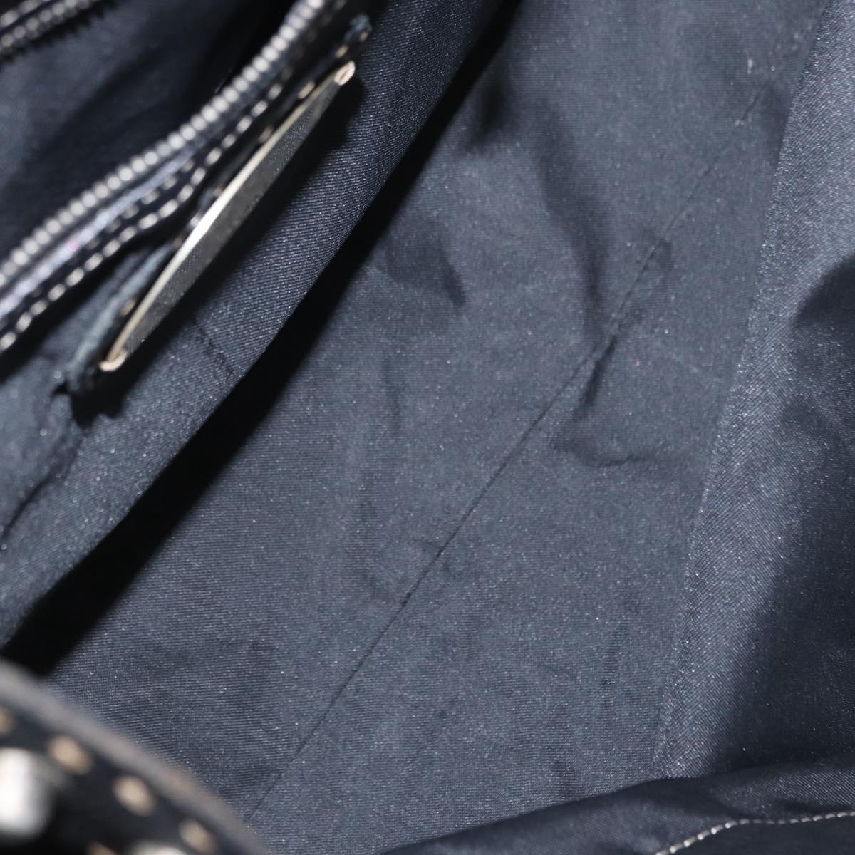 FENDI Studs Celeria Tote Bag Canvas Black Silver Auth 149482