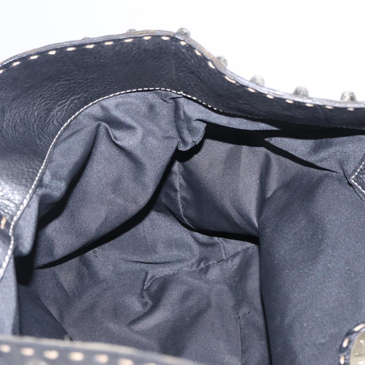 FENDI Studs Celeria Tote Bag Canvas Black Silver Auth 149482