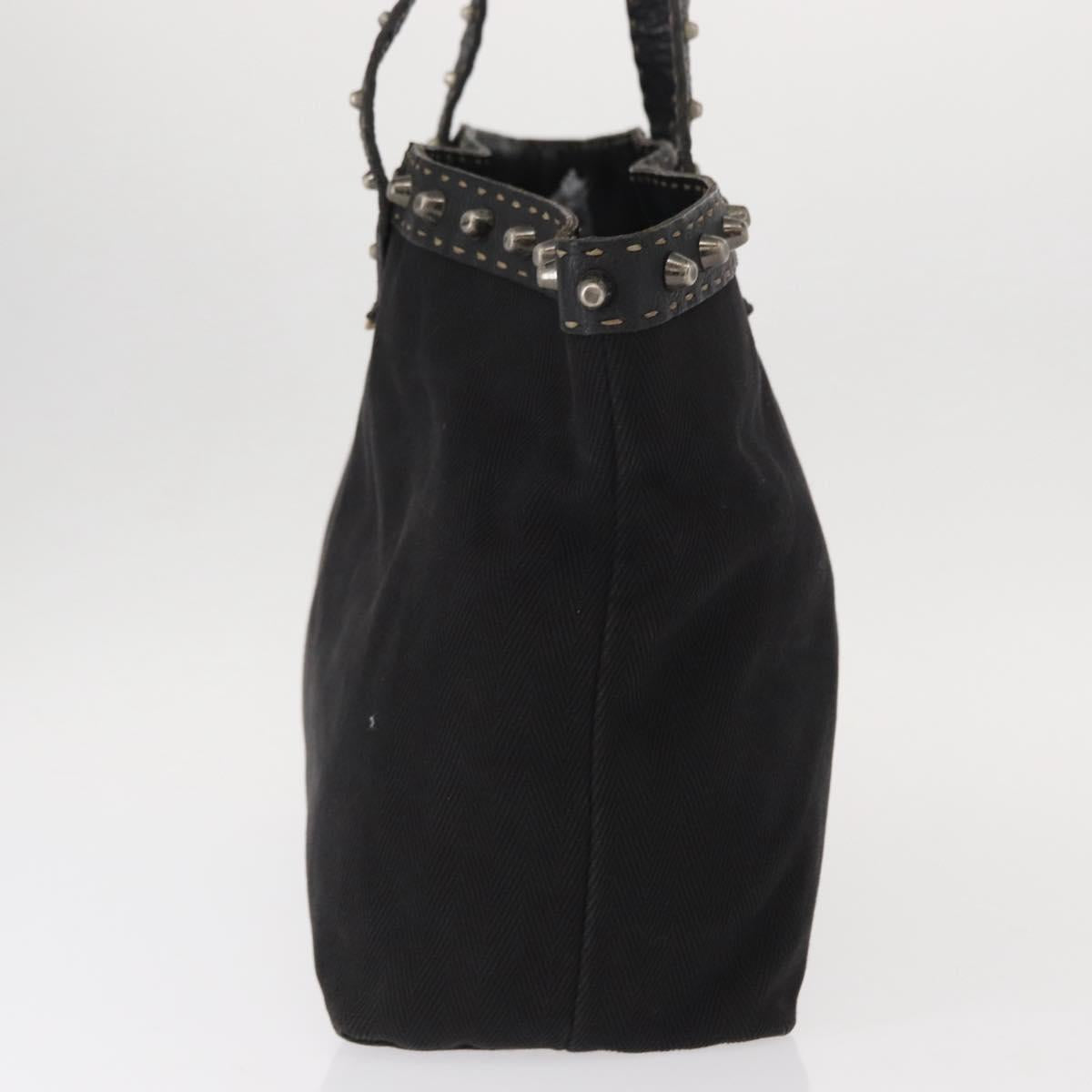 FENDI Studs Celeria Tote Bag Canvas Black Silver Auth 149482