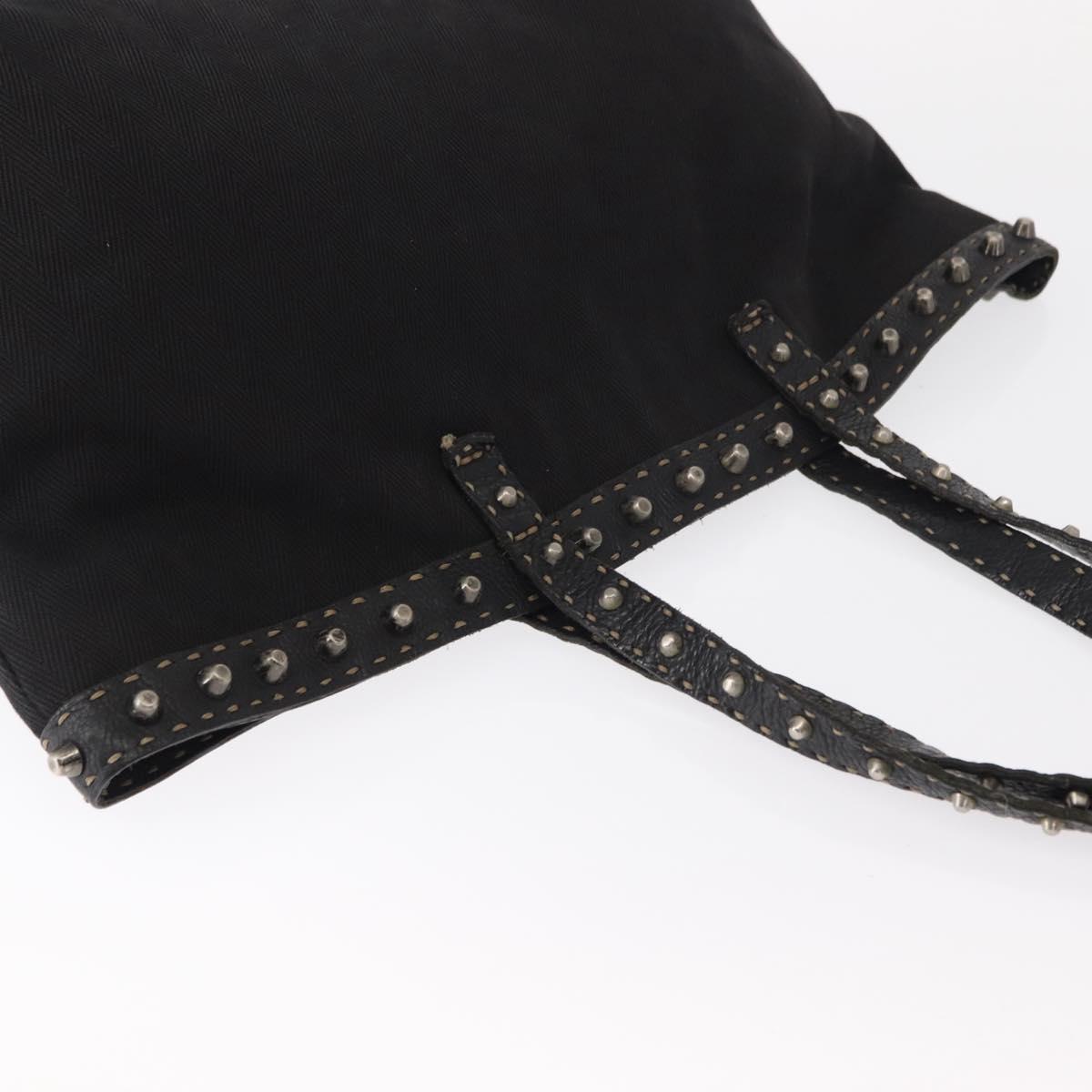 FENDI Studs Celeria Tote Bag Canvas Black Silver Auth 149482