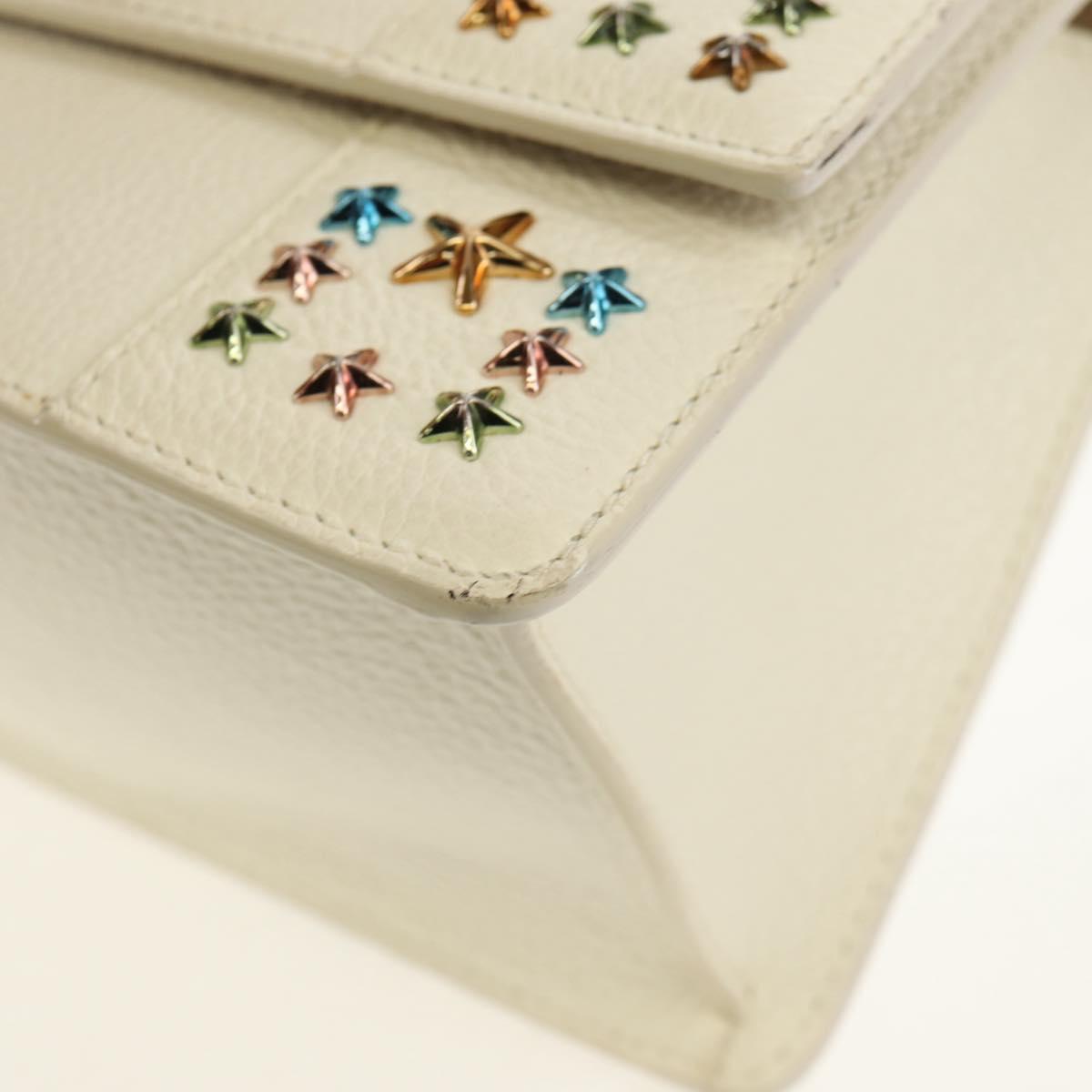 Jimmy Choo Studs Hand Bag Leather 2way White Silver Auth 149491M