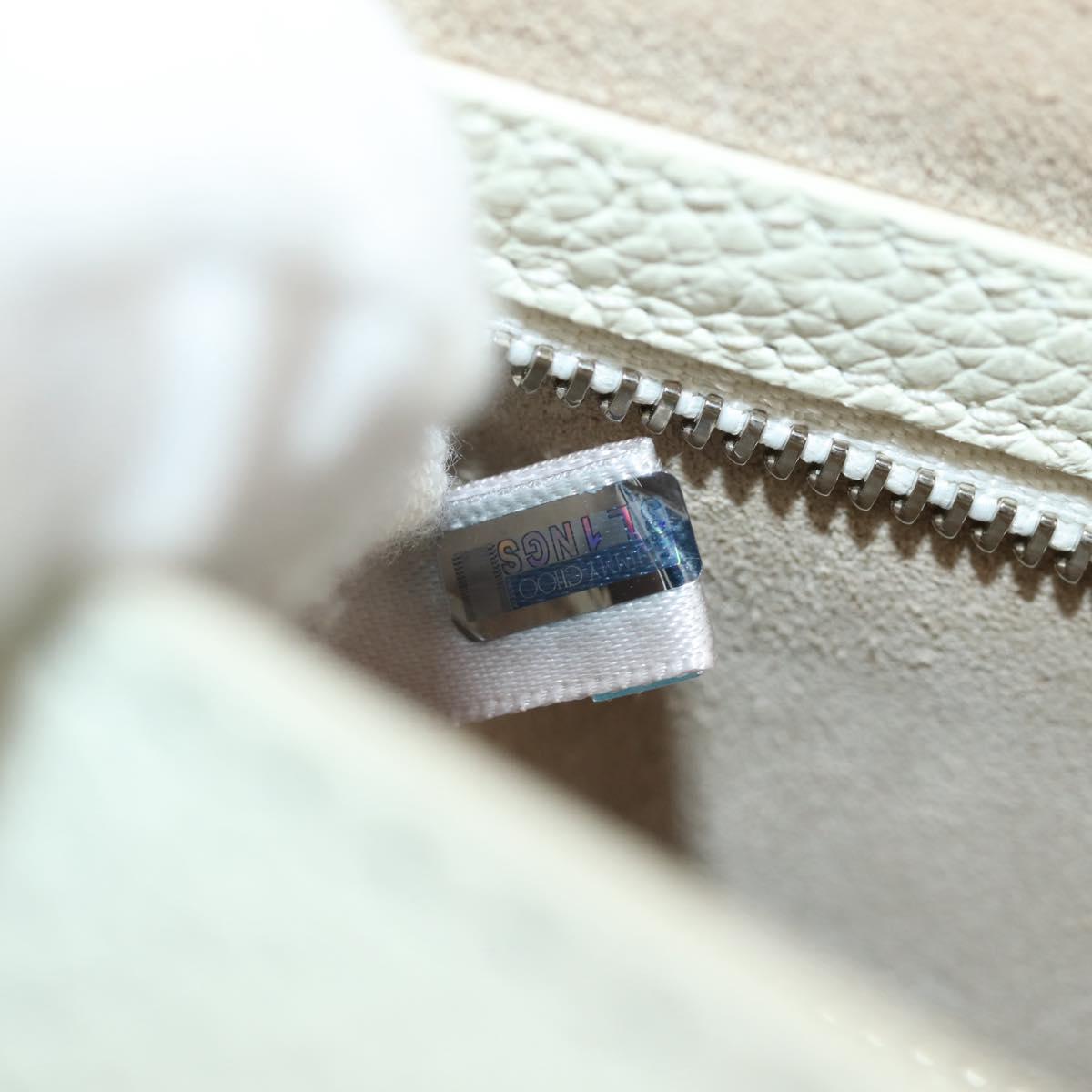 Jimmy Choo Studs Hand Bag Leather 2way White Silver Auth 149491M