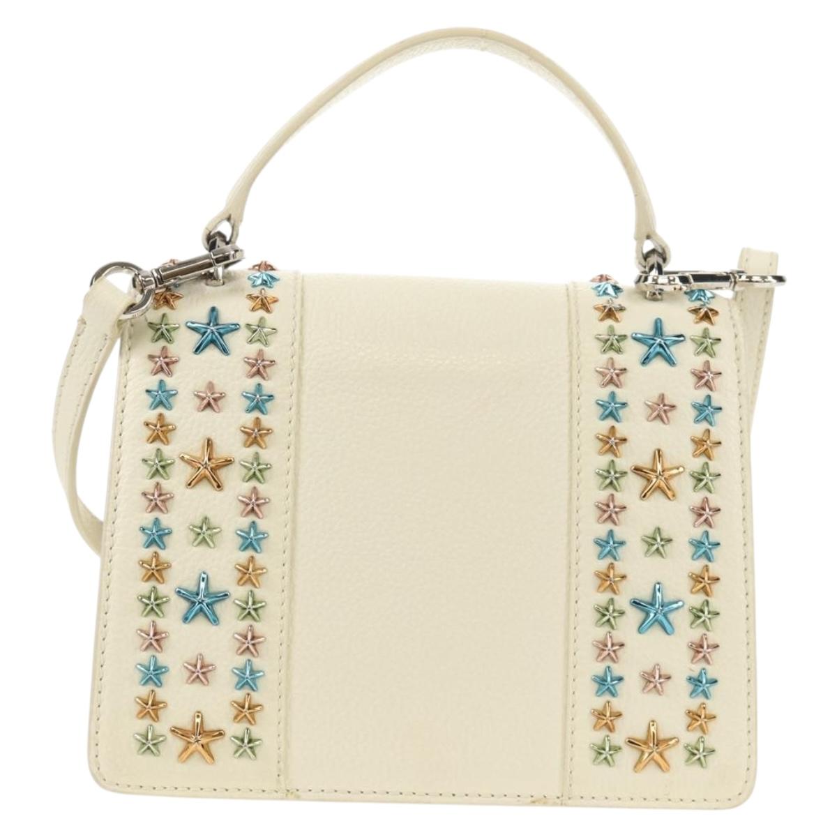 Jimmy Choo Studs Hand Bag Leather 2way White Silver Auth 149491M